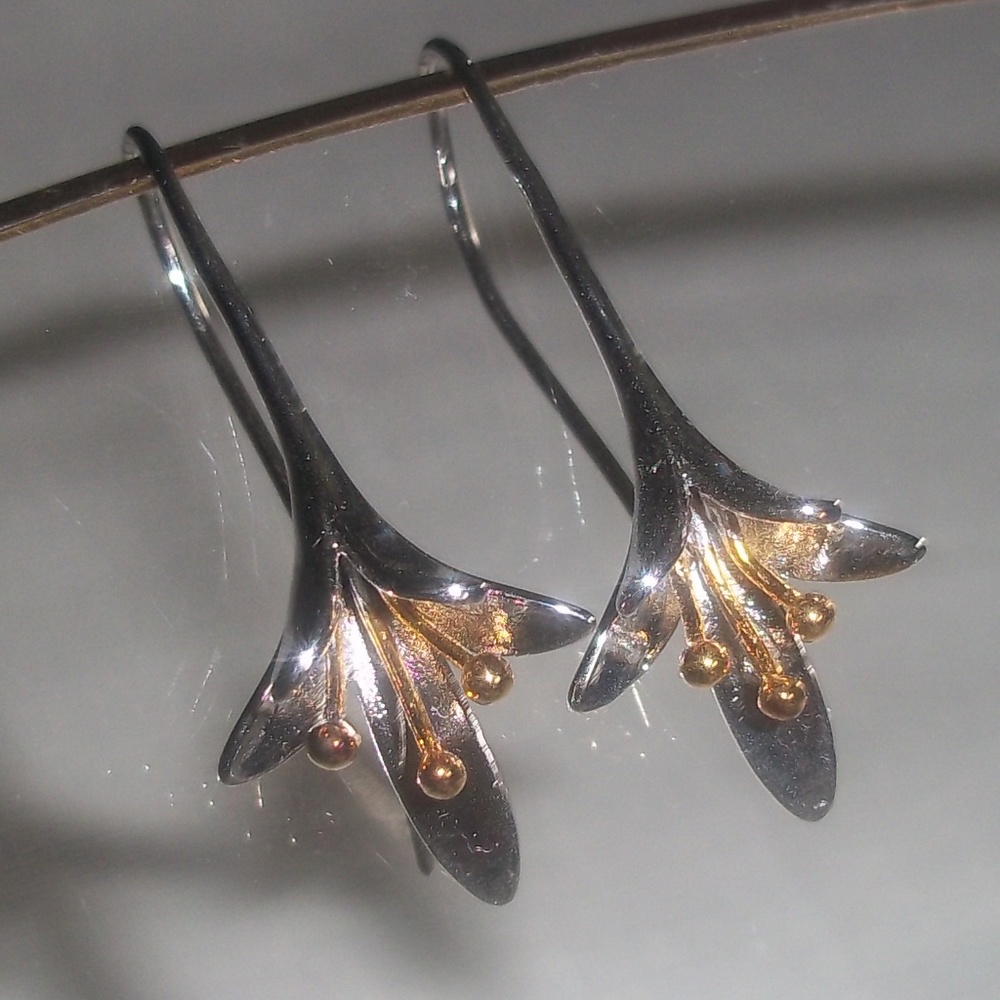Graceful Silver and Gold Trumpet Blossom Earrings